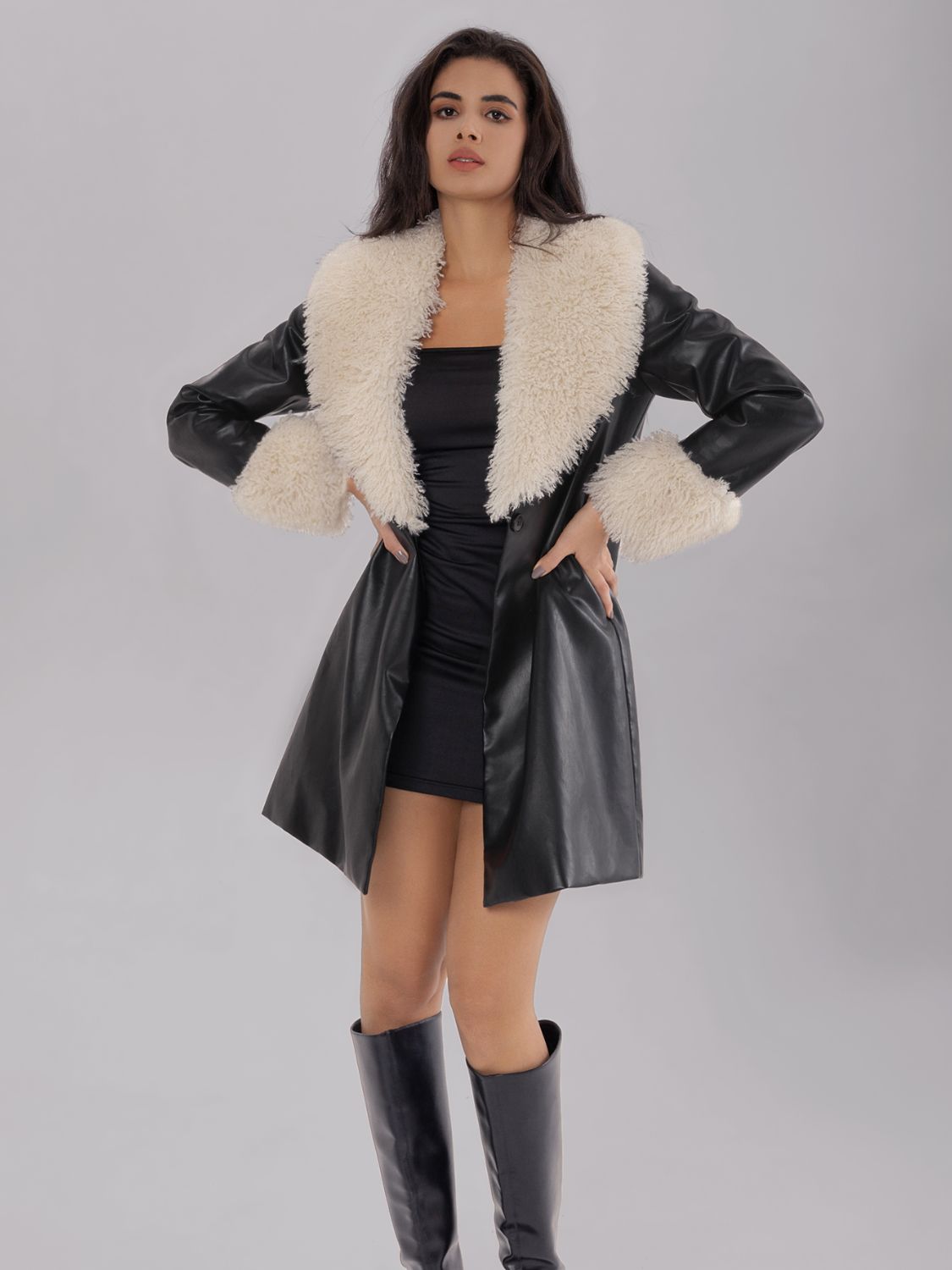 TEEK - Black Fuzzy Long Sleeve Longline Coat COAT TEEK Trend