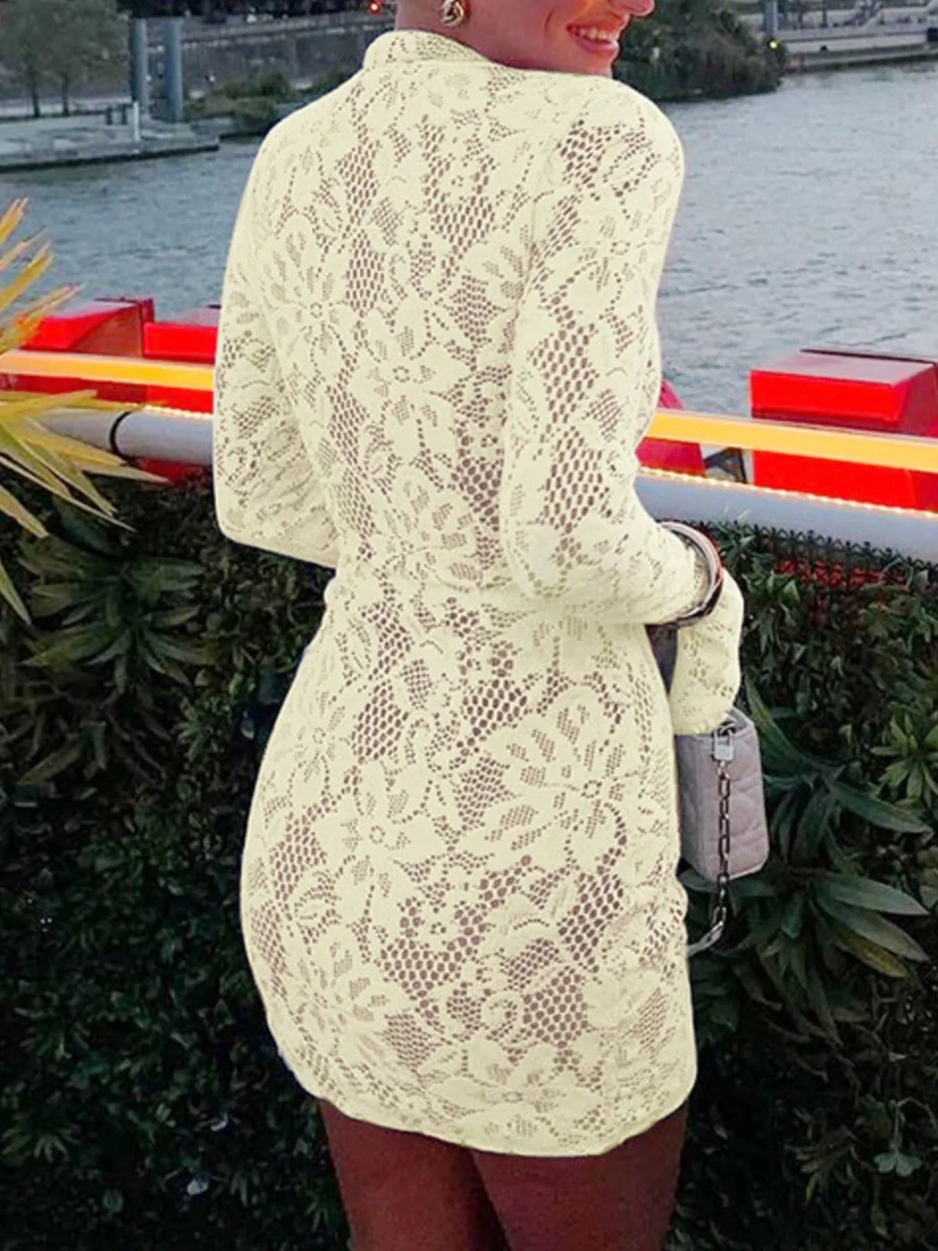 Lace Cutout Long Sleeve Mini Dress Trendsi