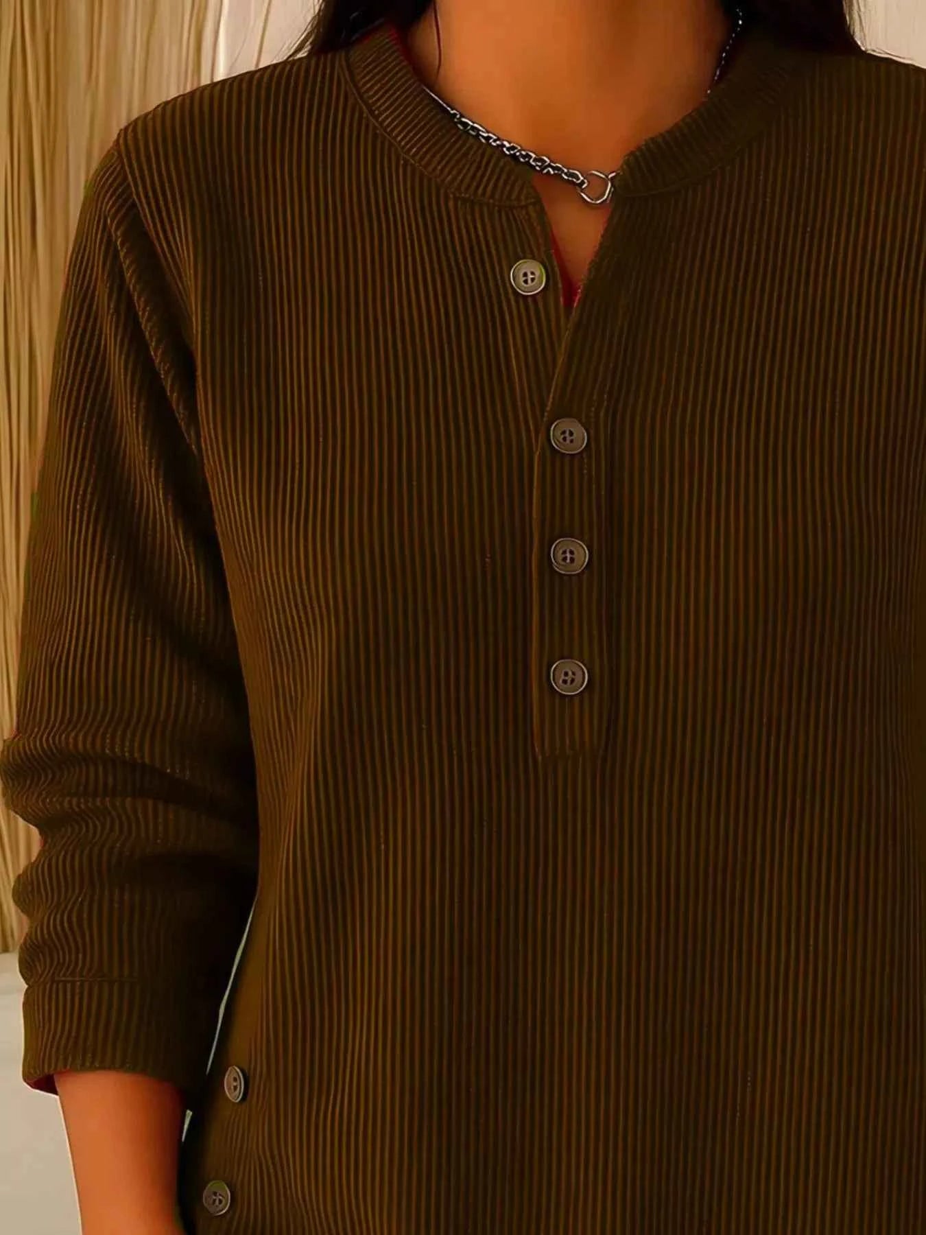 TEEK - Full Size Ribbed Half Button Henley Top Plus Size TOPS TEEK Trend