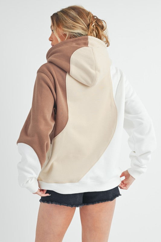 TEEK - Sand Color Block Kangaroo Pocket Hoodie TOPS TEEK Trend