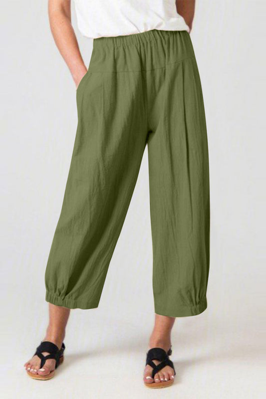 TEEK - Easy Elastic Waist Cropped Pants PANTS TEEK Trend Moss S 