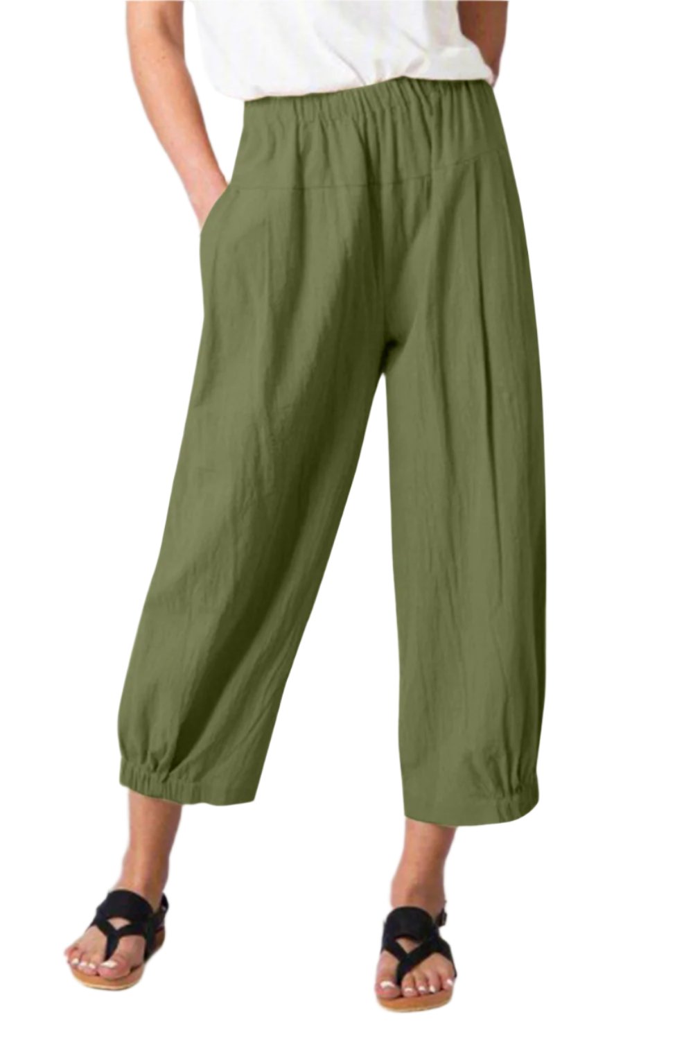 TEEK - Easy Elastic Waist Cropped Pants PANTS TEEK Trend Moss S 