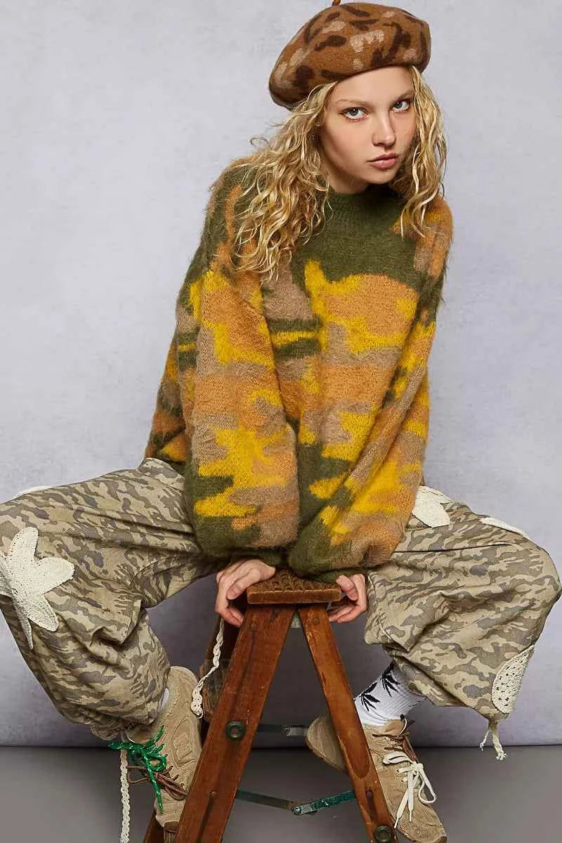 TEEK - Mock Neck Abstract Colorblock Pattern Sweater TOPS TEEK Trend