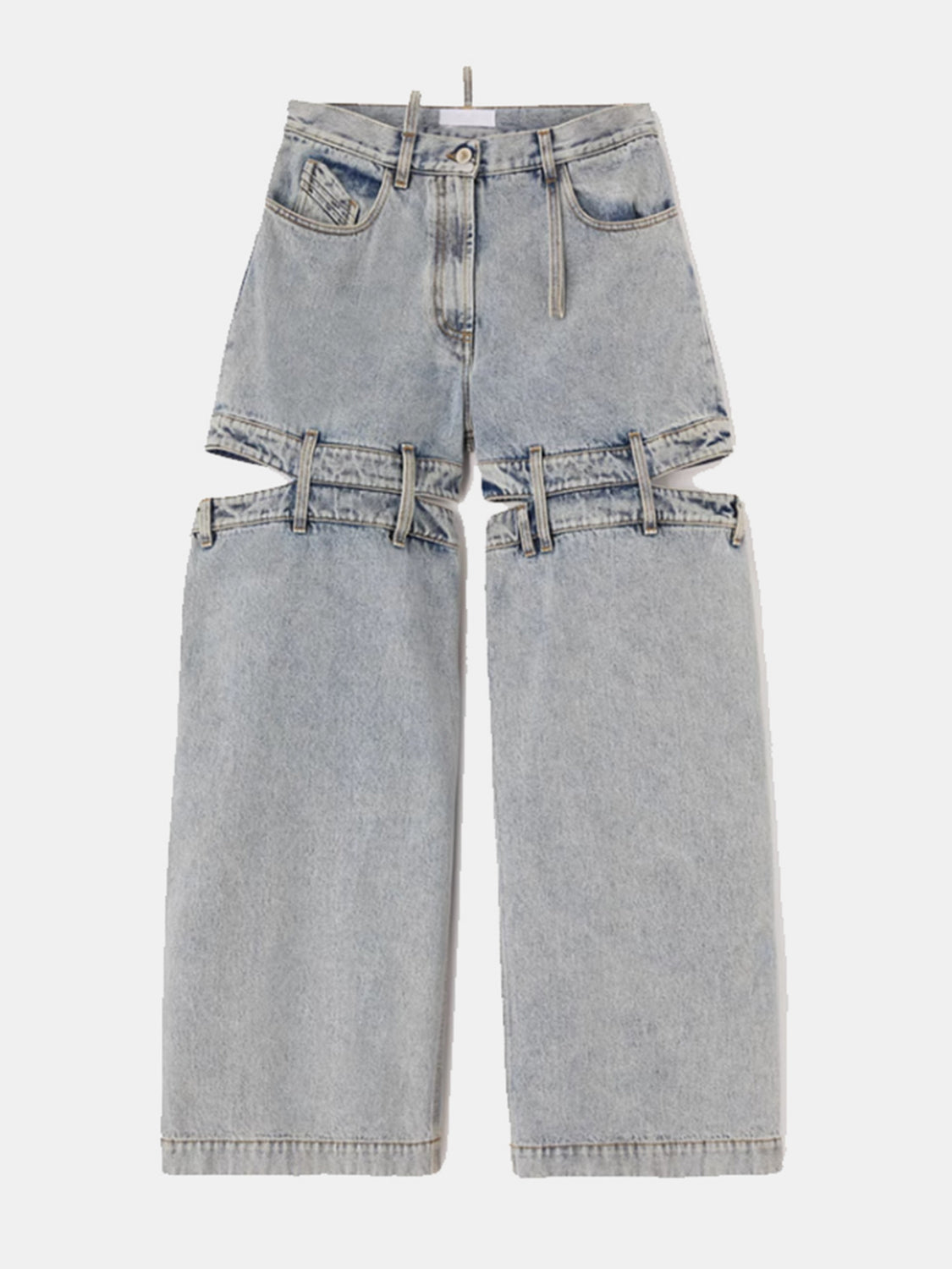 TEEK - Light Denim Cutout Wide Leg Pocketed Jeans JEANS TEEK Trend S  