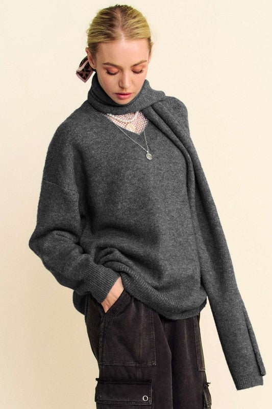 TEEK - Dark Grey V-Neck Scarf Sweater Set TOPS TEEK Trend