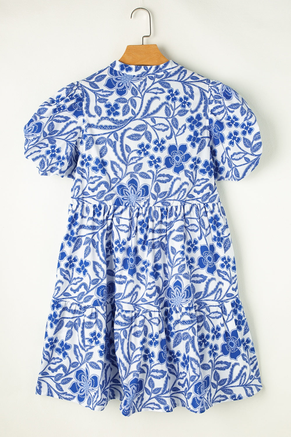 TEEK - Royal Blue Printed Notched Puff Sleeve Dress DRESS TEEK Trend   