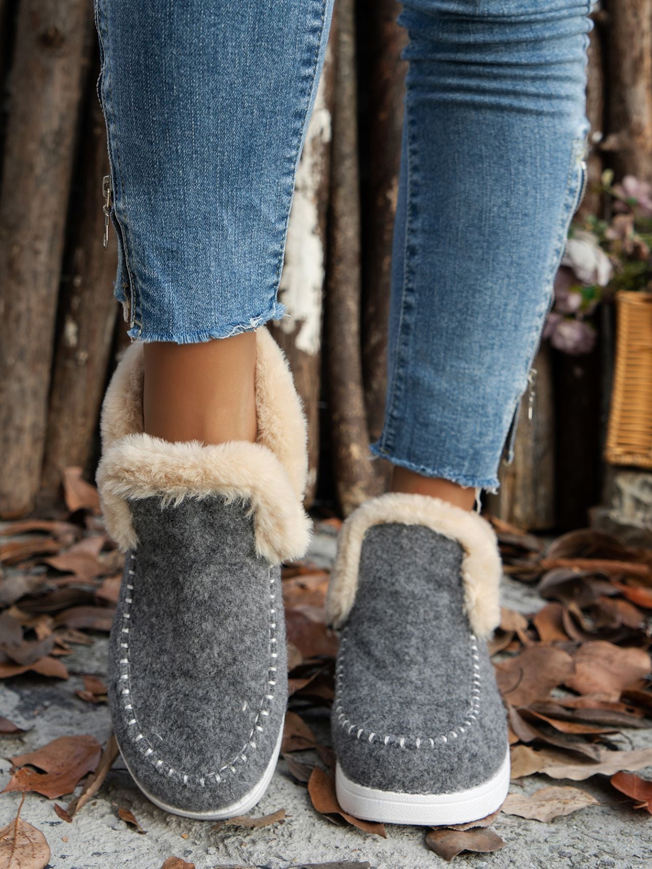 TEEK - Furry Suede Round Toe Flat Boots SHOES TEEK Trend Gray 36(US6)