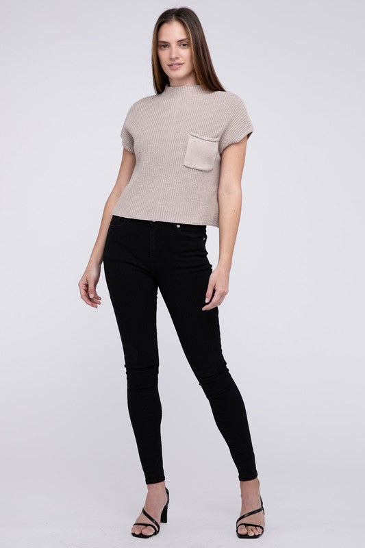 TEEK - Mock Neck Short Sleeve Cropped Sweater SWEATER TEEK FG   