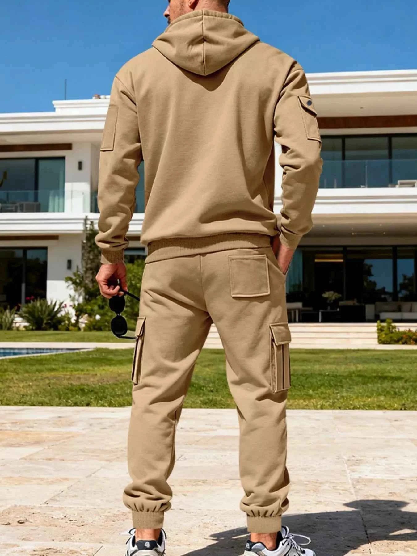 TEEK - Mens Full Size Half Zip Hoodie and Cargo Pants Set SET TEEK Trend