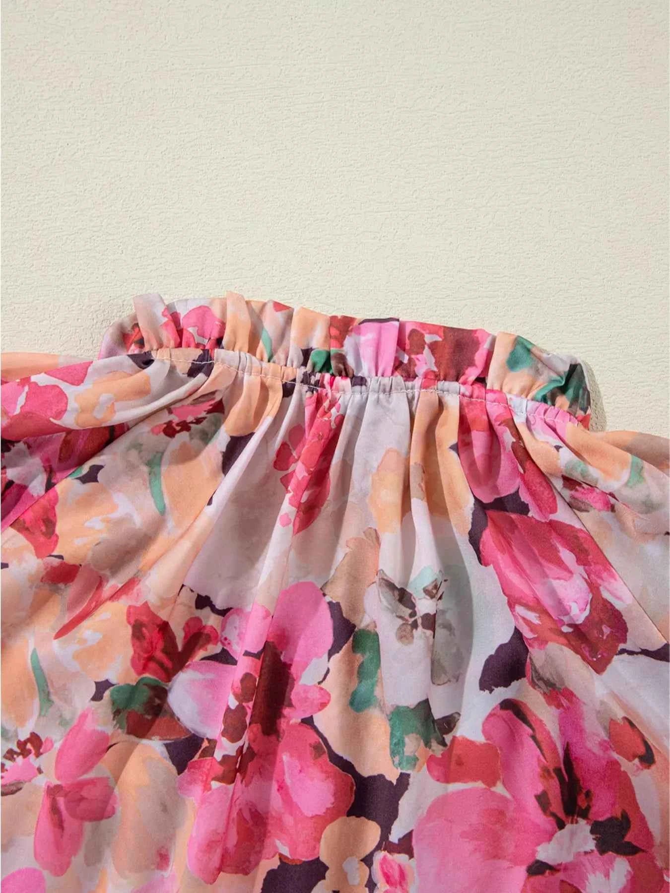 TEEK - Floral Print Ruffle Trim Long Sleeve Shirt TOPS TEEK Trend