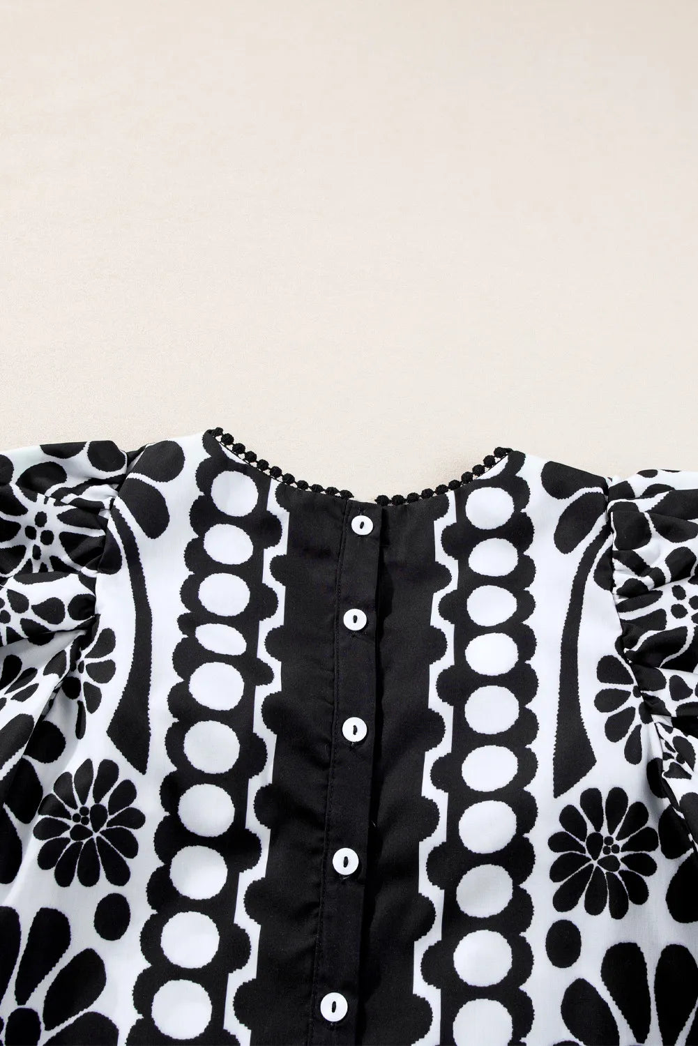 TEEK - Black Printed Back Button Half Sleeve Blouse TOPS TEEK Trend   