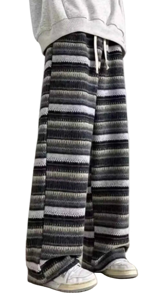 TEEK - Mens Plus Size Drawstring Striped Wide Leg Pants TOPS TEEK Trend Gray M