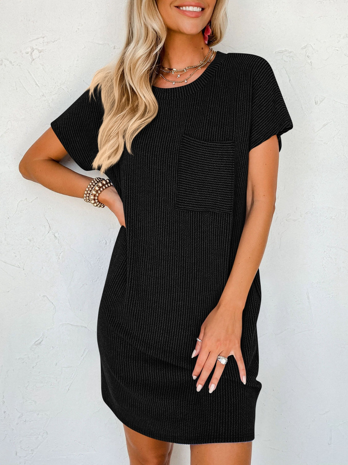 TEEK - Round Neck Short Sleeve Mini Dress TOPS TEEK Trend   