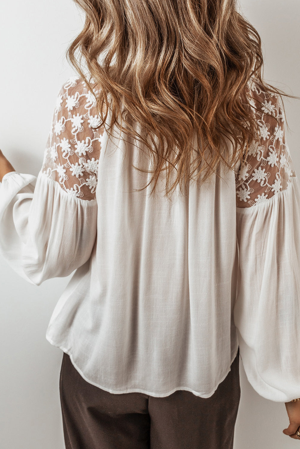 Lace Detail Tie Neck Long Sleeve Blouse TEEK Trend