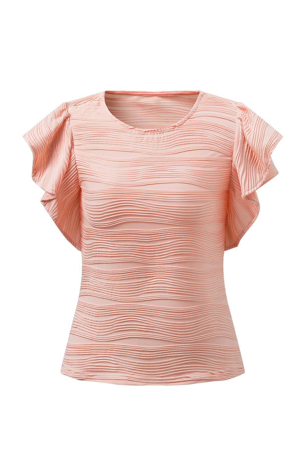 TEEK - Textured Round Neck Cap Sleeve Top TOPS TEEK Trend Dusty Pink S 