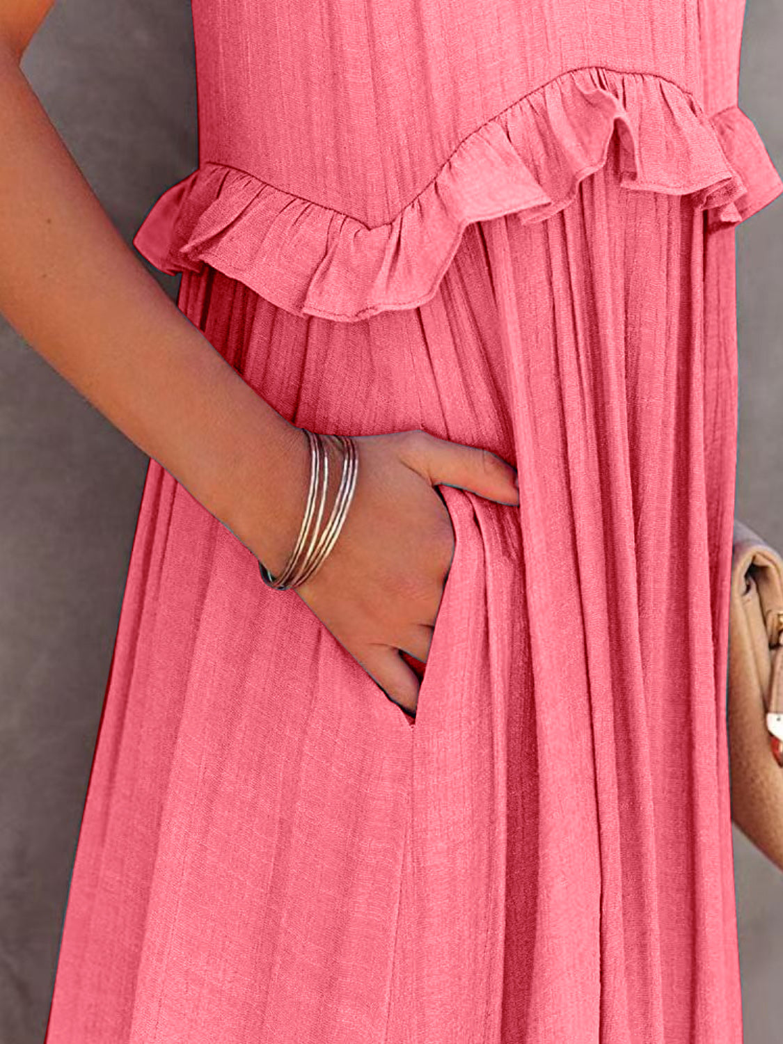 TEEK - Ruffled Sleeveless Tiered Pocketed Dress DRESS TEEK Trend   