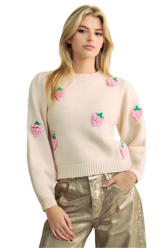TEEK - Beige Crochet Strawberry Round Neck Sweater TOPS TEEK Trend S