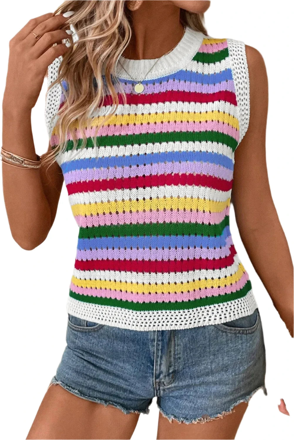 TEEK - Yellow Multicolor Contrast Round Neck Sweater Vest  TEEK Trend S  