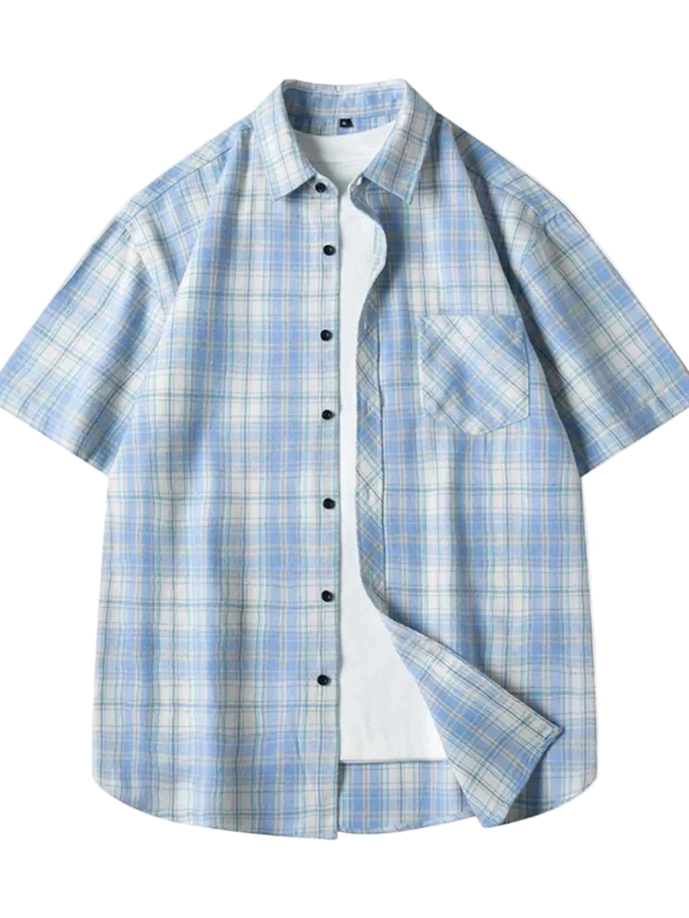 Men's Plus Size Casual Plaid Short Sleeve Shirt Trendsi Light Blue M
