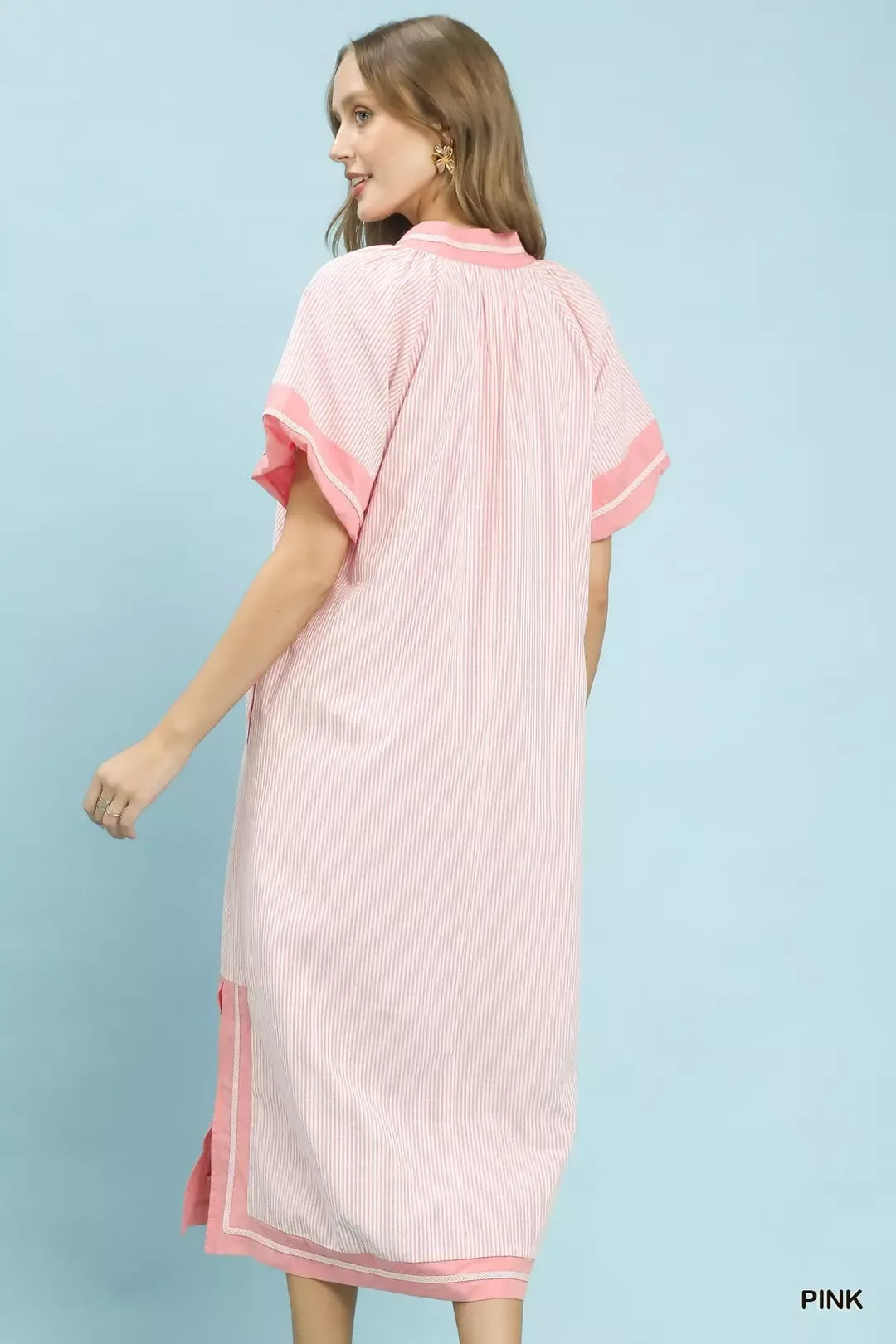 TEEK - Pinstripe Contrast Trim Midi Dress DRESS TEEK Trend