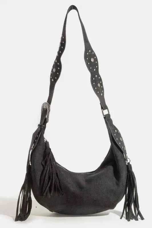 Fame Half Moon Fringe Buckle Strap Hobo Bag