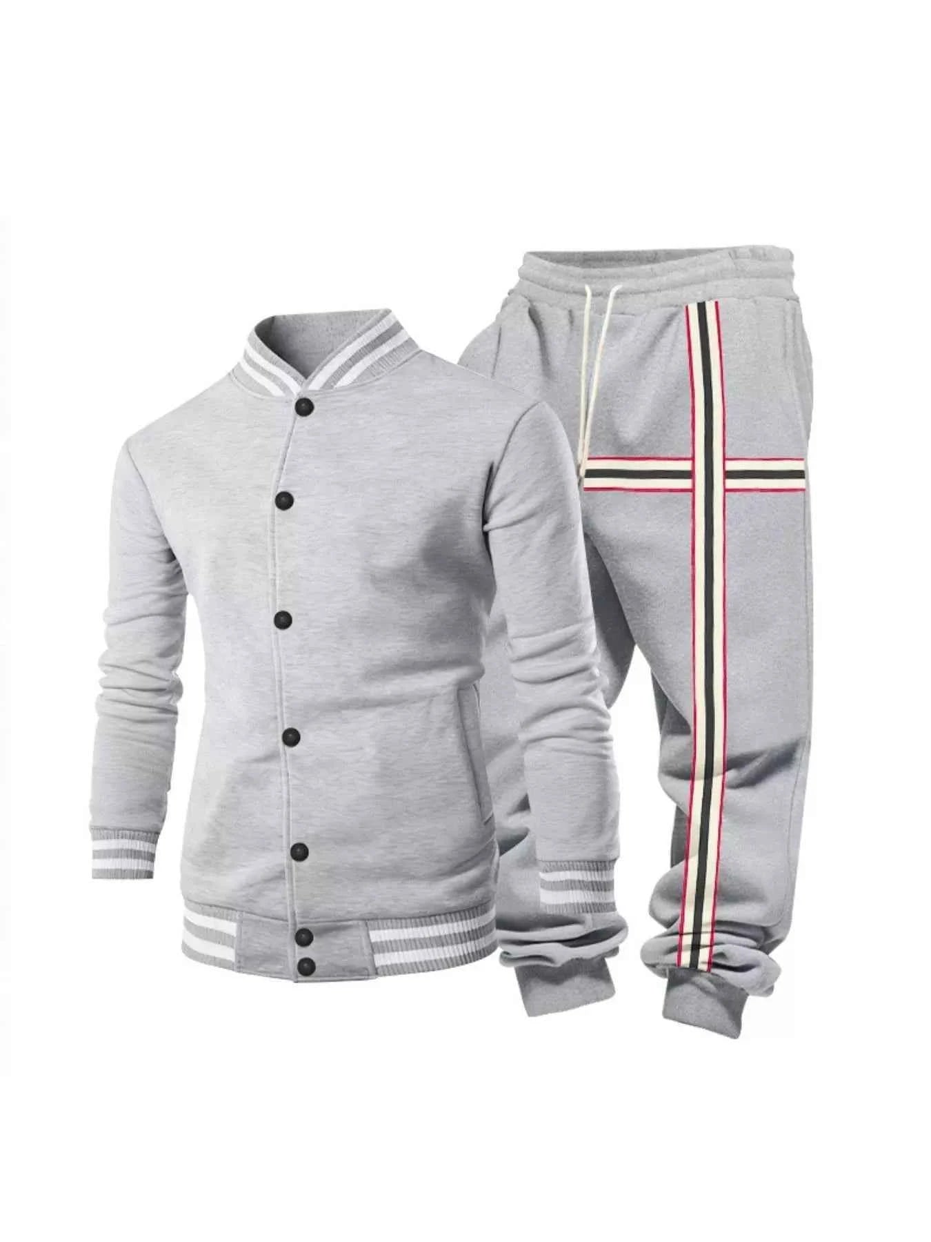 Men's Full Size Striped Long Sleeve Top and Pants Set Plus Size Trendsi