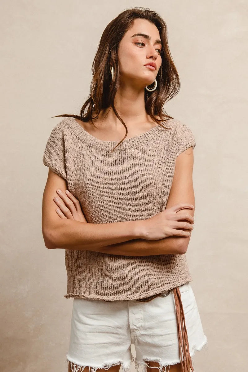 TEEK - Latte One Side Off Shoulder Knit Top TOPS TEEK Trend