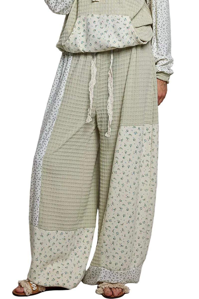 POL Patchwork Mixed Knit Wide Leg Pants Trendsi SAGE MULTI S
