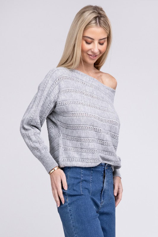 TEEK - Grey Boat Neck Cable Knit Sweater TOPS TEEK FG   
