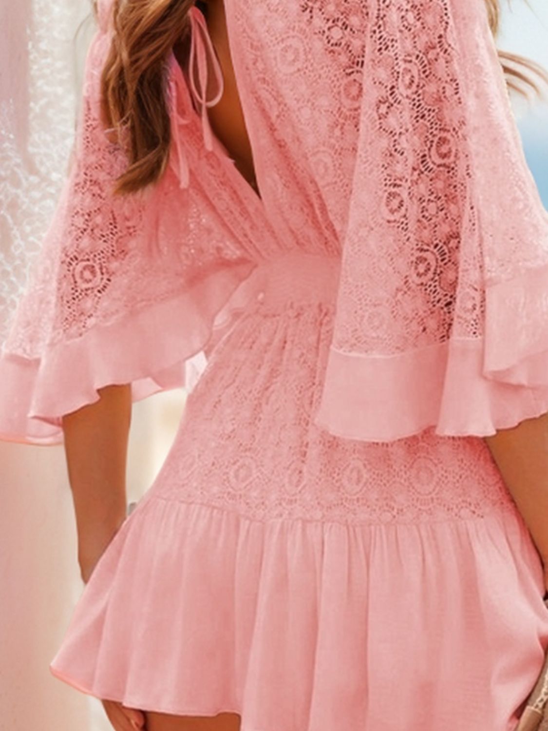 TEEK - Lace Cutout Half Sleeve Mini Dress DRESS TEEK Trend Blush Pink S 