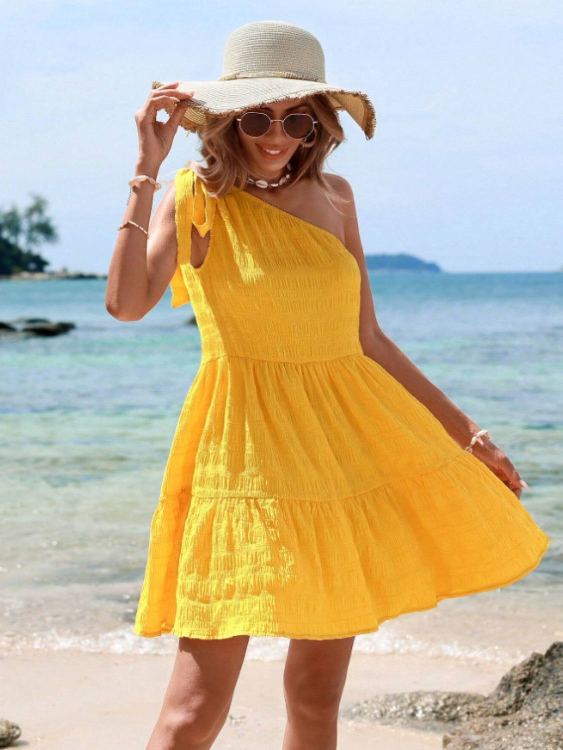 TEEK - Yellow Tied Single Shoulder Dress DRESS TEEK Trend   