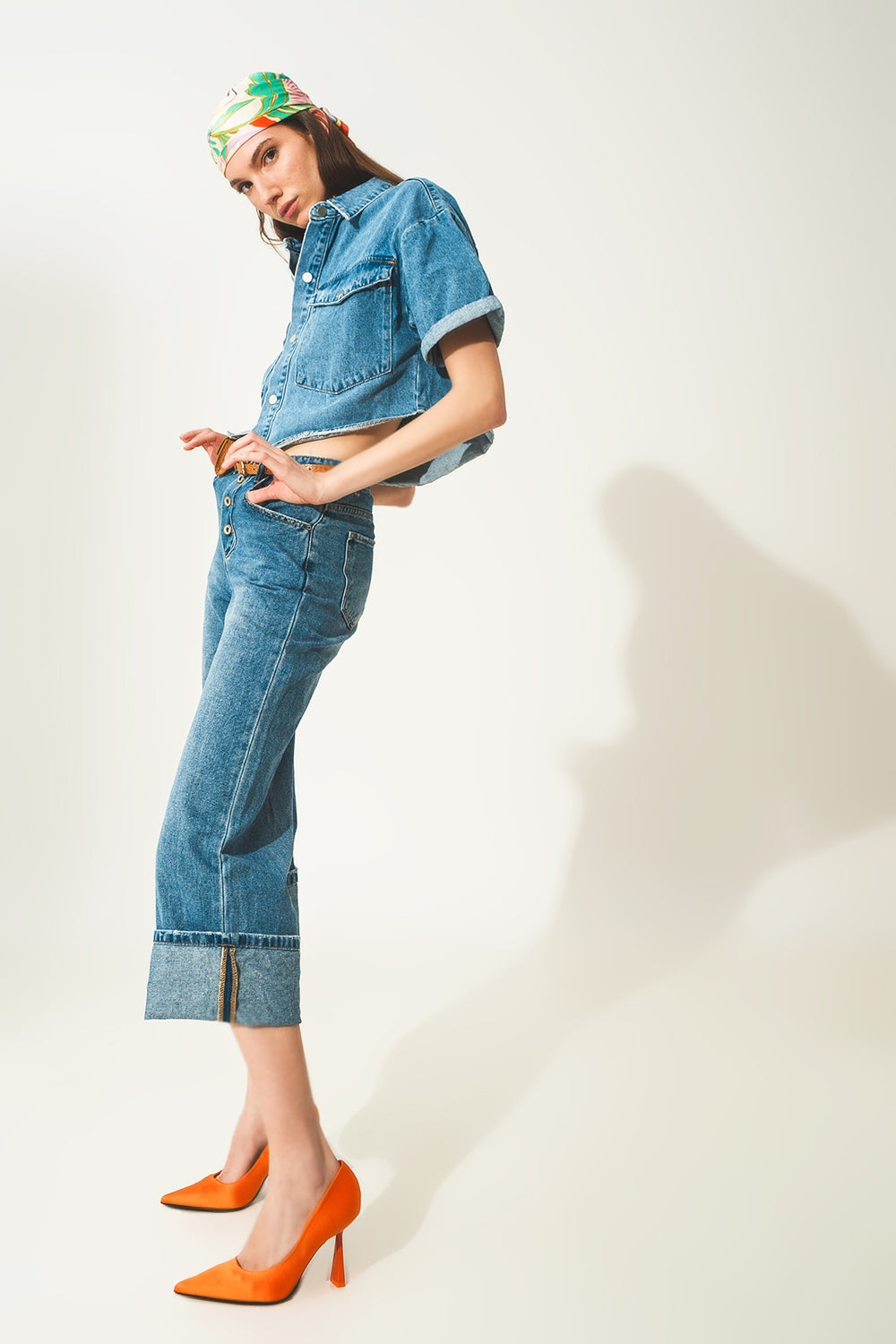 TEEK - Rolled Hem and Exposed Buttons Relaxed Jeans JEANS TEEK M   