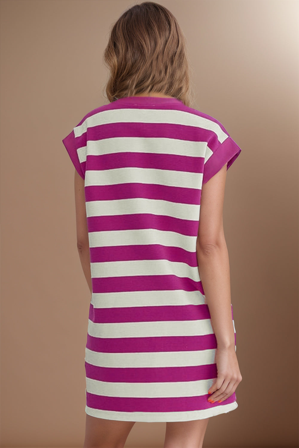 TEEK - Magenta Striped Cap Sleeve Dress DRESS TEEK Trend   