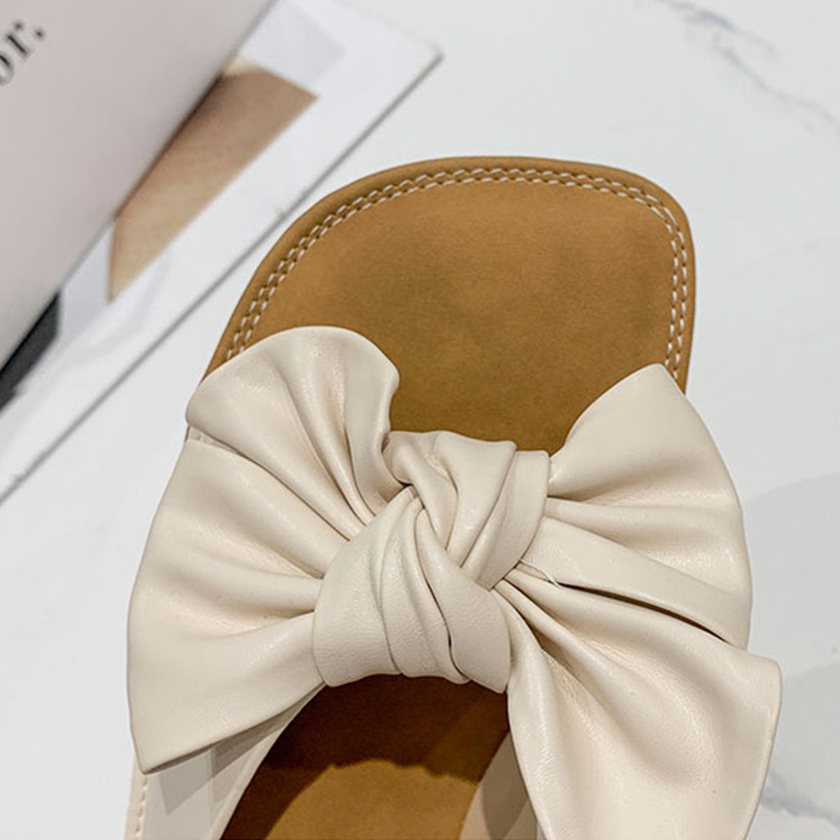 TEEK - Cream Bow Flat Sandals SHOES TEEK Trend   