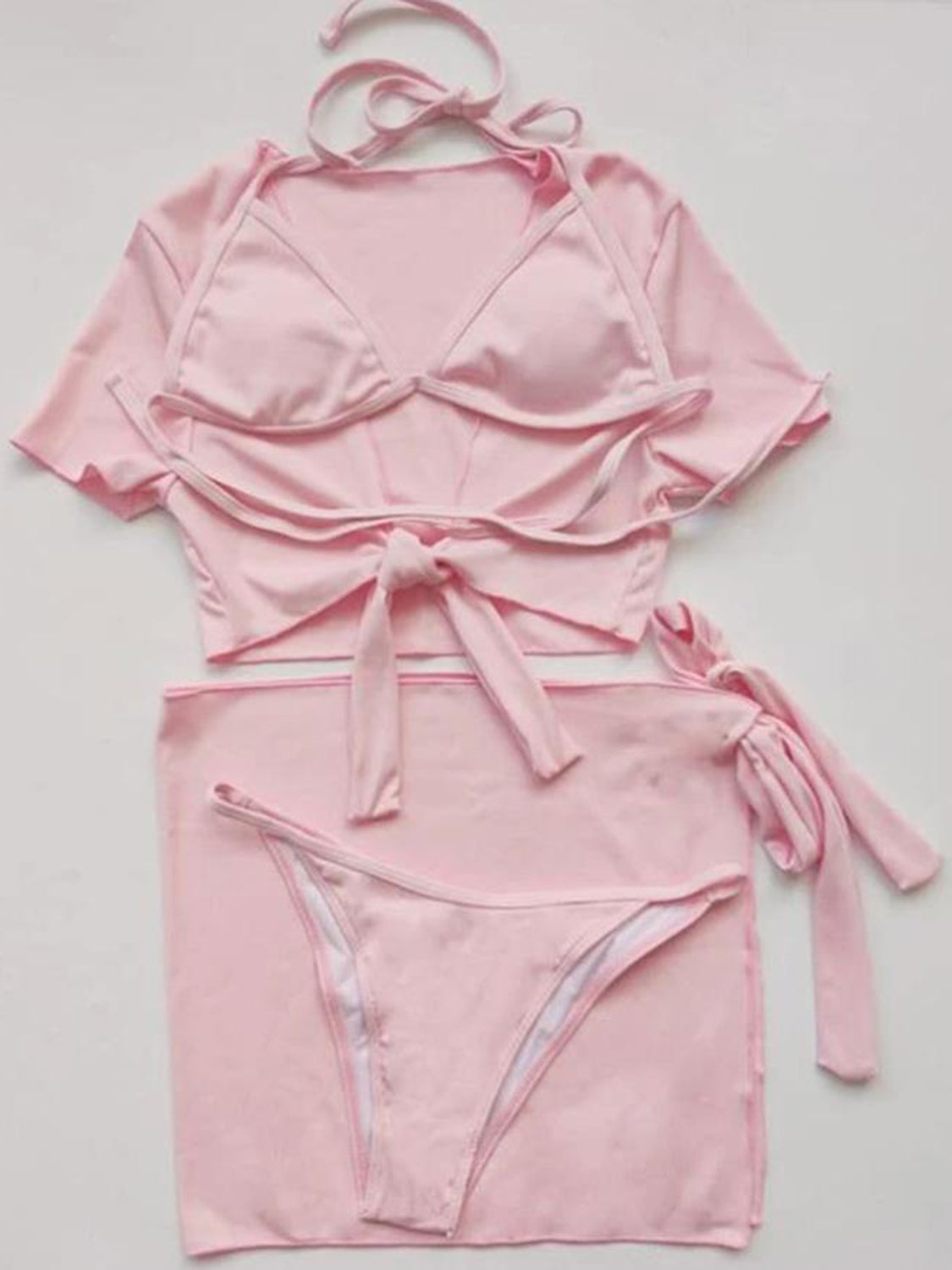 TEEK - Halter Neck Bikini and Cover Up Four-Piece Swim Set SWIMWEAR TEEK Trend Blush Pink S 