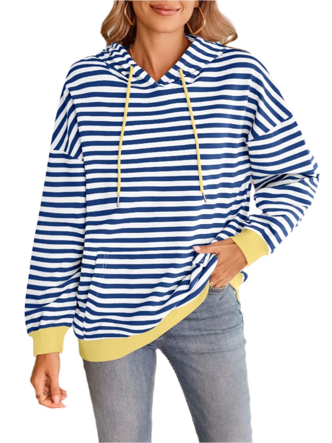 TEEK - Lovelet Drawstring Striped Long Sleeve Hoodie TOPS TEEK Trend Royal Blue S 