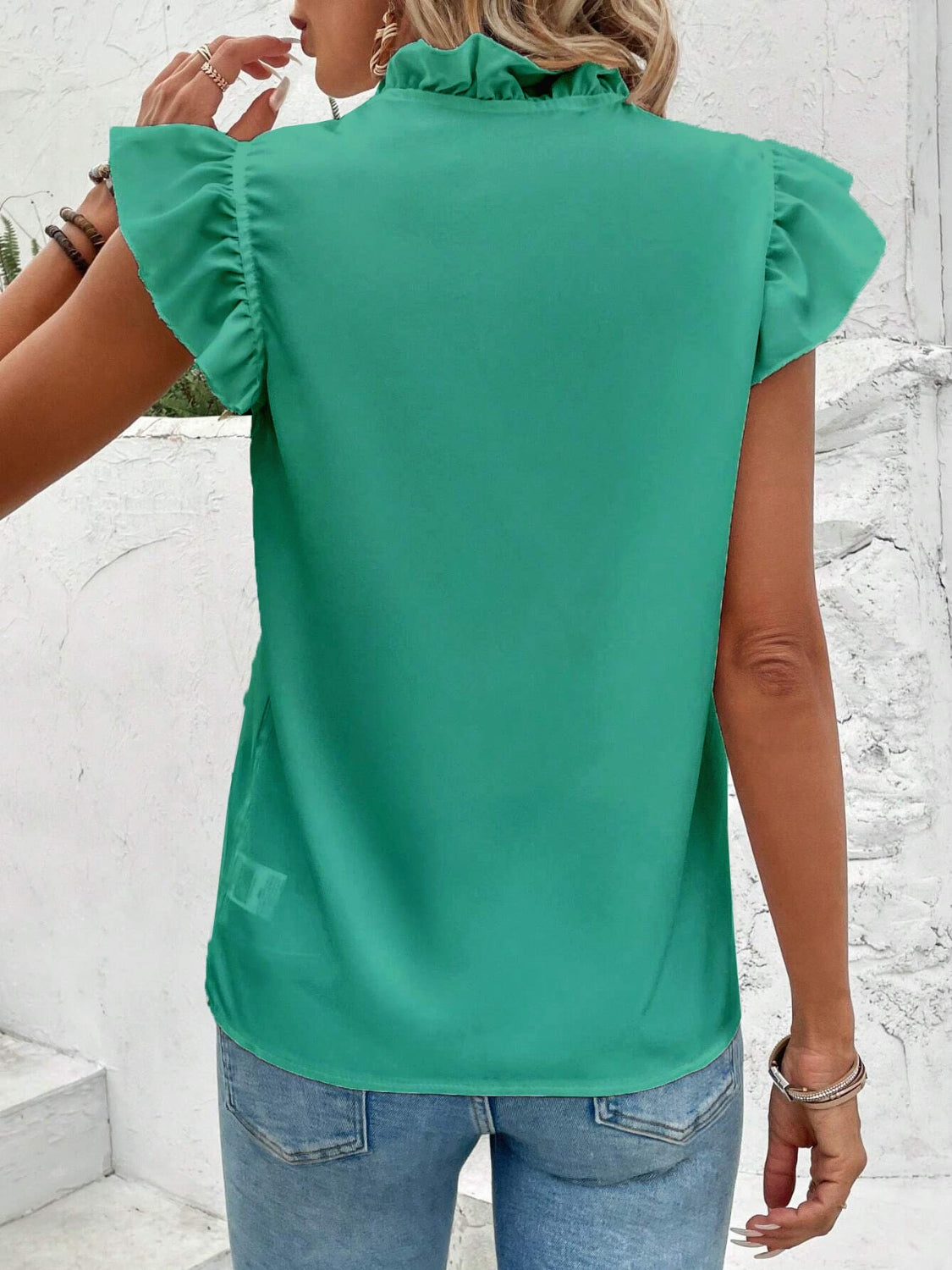 TEEK - Ruffled V-Neck Cap Sleeve Blouse TOPS TEEK Trend   