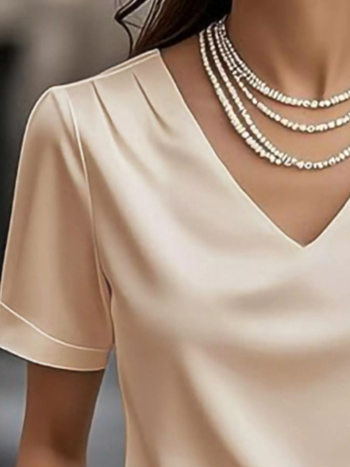 Elegant V-Neck Short Sleeve Ruched Top Trendsi