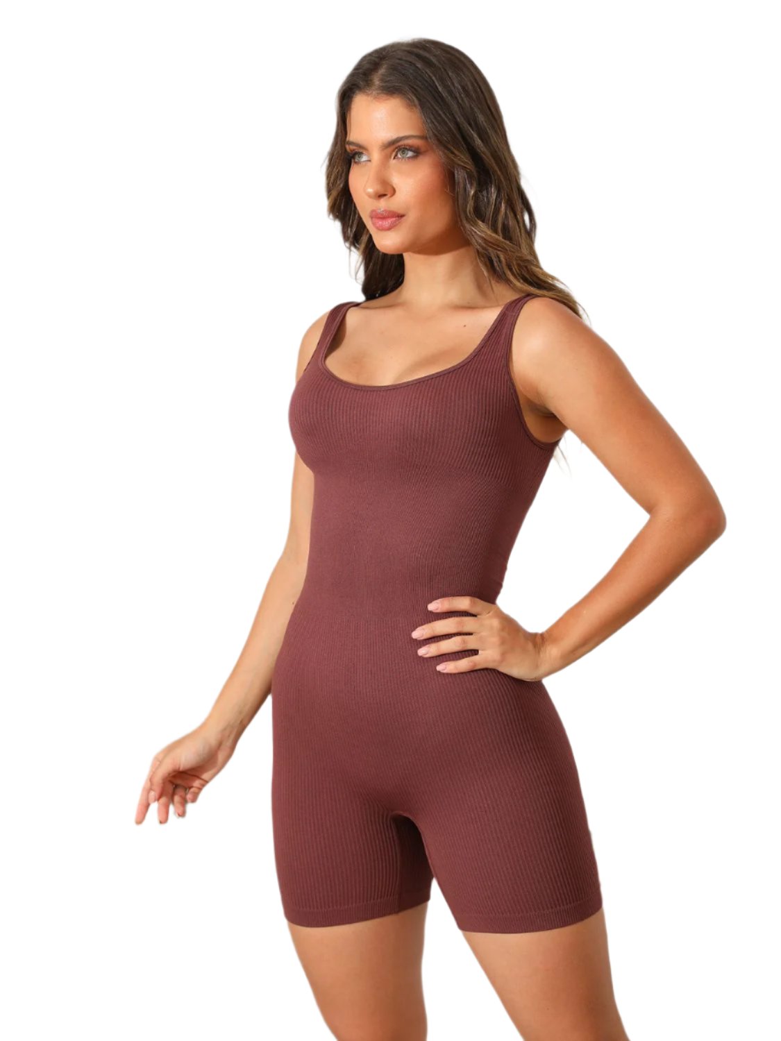 TEEK - Scoop Neck Wide Strap Active Romper JUMPSUIT TEEK Trend Dark Brown S 