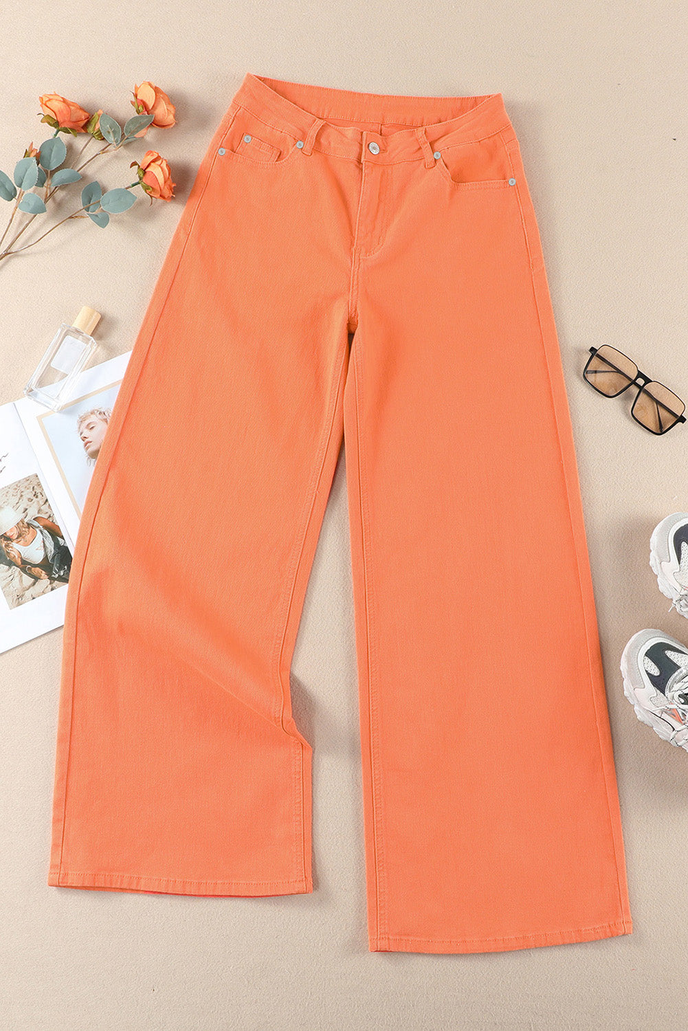 TEEK - Orange Sherbet Wide Leg High Waist Jeans PANTS TEEK Trend   