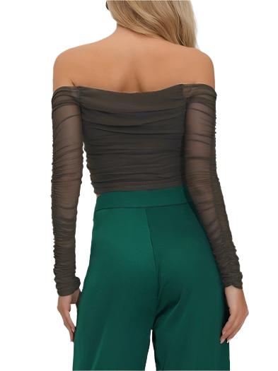 TEEK - Green Open Navel Short Mesh Long Sleeved Top TOPS TEEK W   