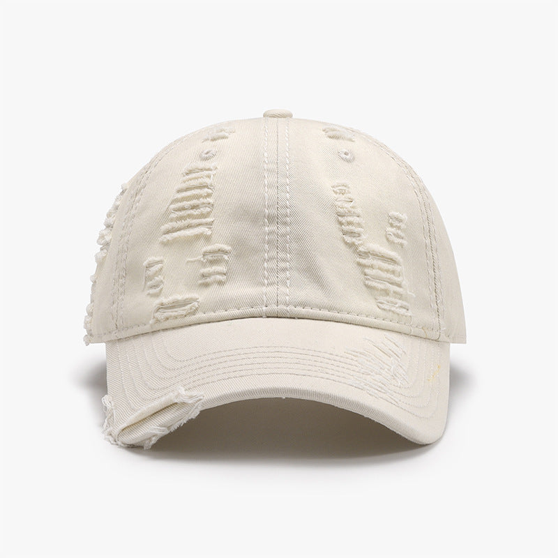 TEEK - Distressed Adjustable Cotton Baseball Cap HAT TEEK Trend Ivory  