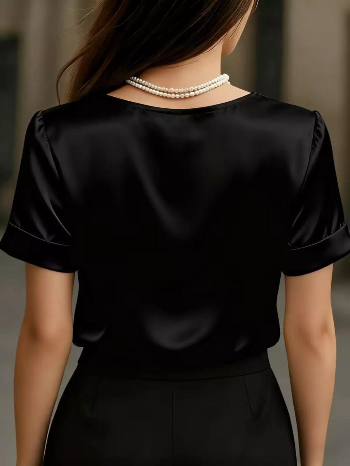 Elegant V-Neck Short Sleeve Ruched Top Trendsi