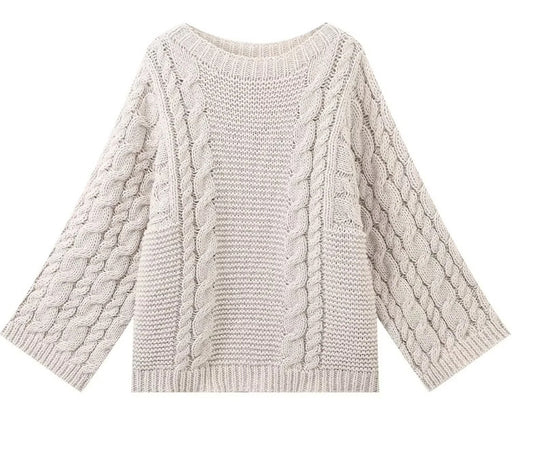 TEEK - Crew Neck Bell Sleeve Knit Loose Sweater SWEATER TEEK K Cream S 