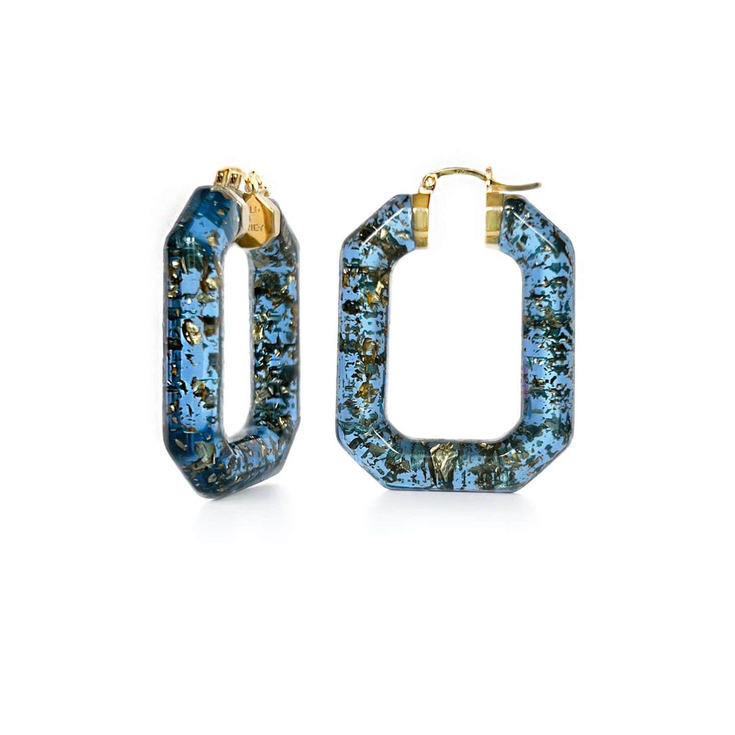 TEEK - Emerald Gem Lucite Hoop Earrings JEWELRY TEEK GNH BLUE GOLD FLAKES