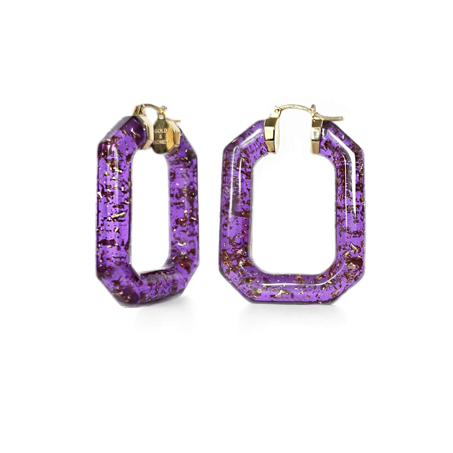 TEEK - Emerald Gem Lucite Hoop Earrings JEWELRY TEEK GNH PURPLE GOLD FLAKES