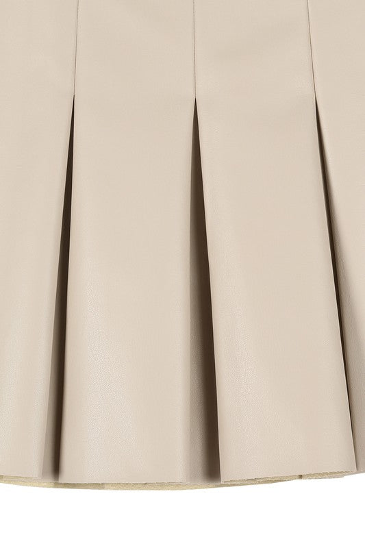 TEEK - Ivory Vegan Leather Pleated Mini Skirt SKIRT TEEK FG   