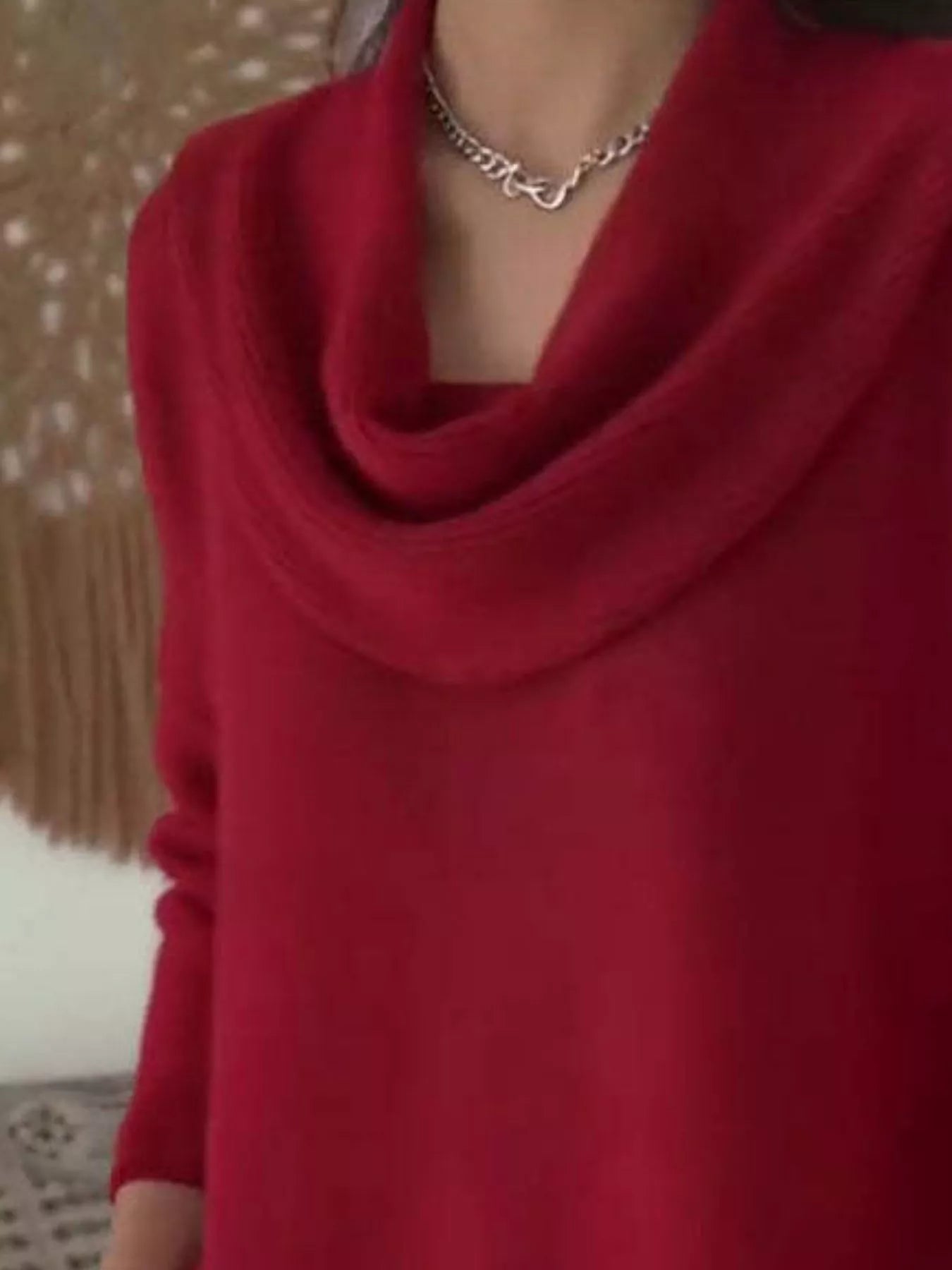 Drape Neck Long Sleeve Knit Top Trendsi