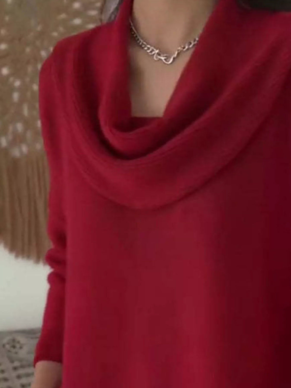 Drape Neck Long Sleeve Knit Top Trendsi
