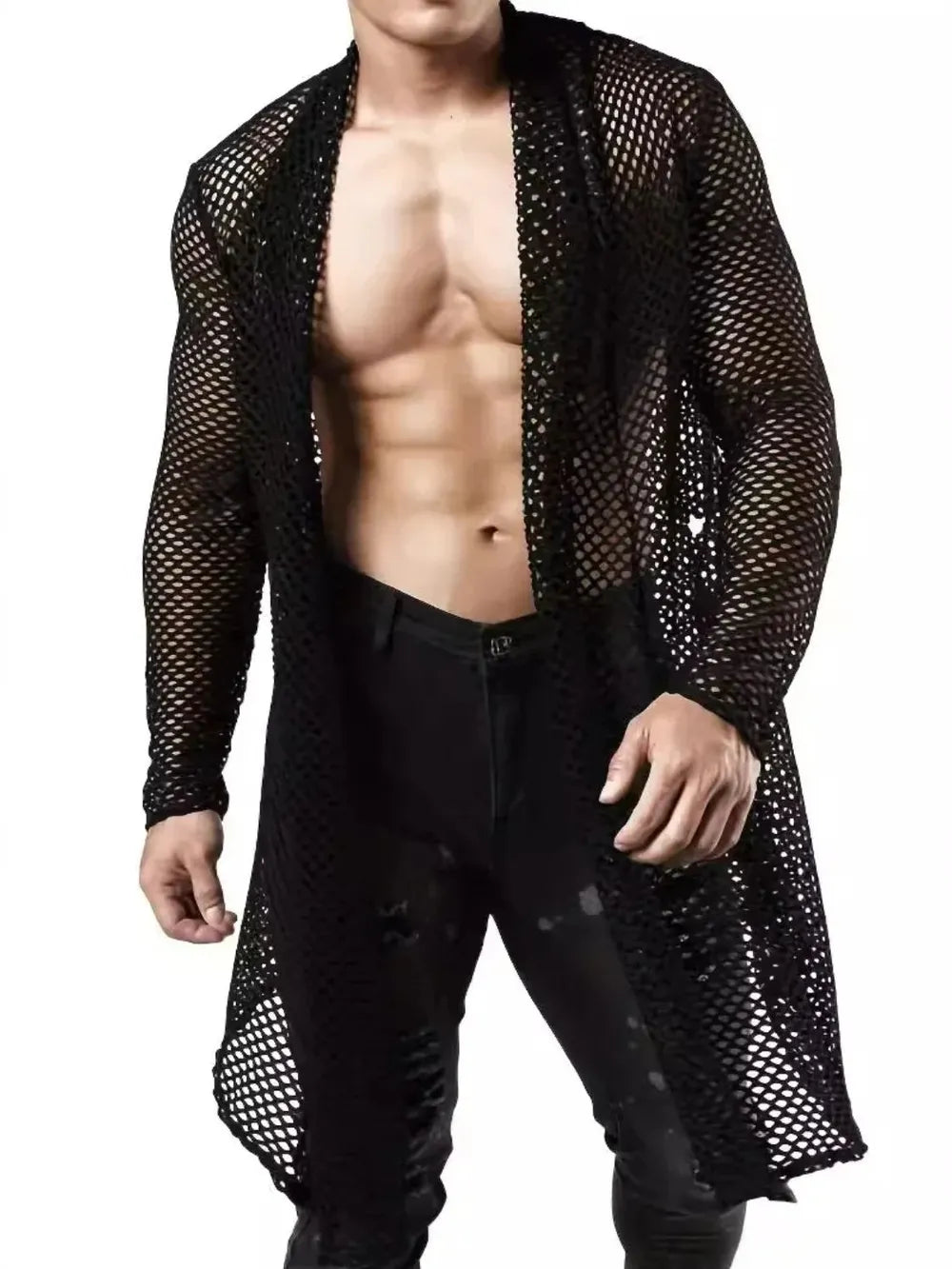 TEEK - Mens Black Openwork Open Front Long Sleeve Cover-Up SWIMWEAR TEEK Trend